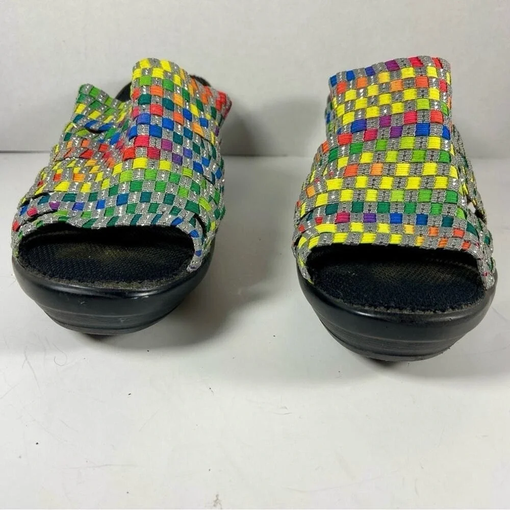 Corkys Rainbow Woven Wedge Sandals Silver Sparkle Slides Size 9